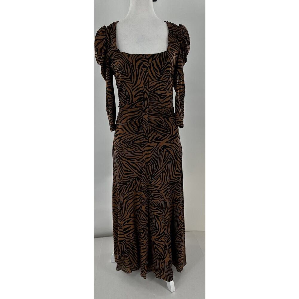 Diane Von Furstenberg Maxi Dress Sz M Animal Print Mesh Rouched Party Event